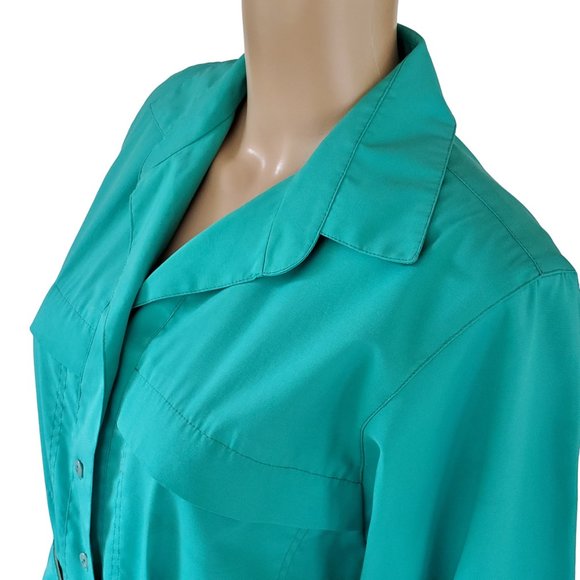 Vintage 80s Shirt Dress Women's Medium Green Career Secretary Pockets Belt Midi - Picture 6 of 14